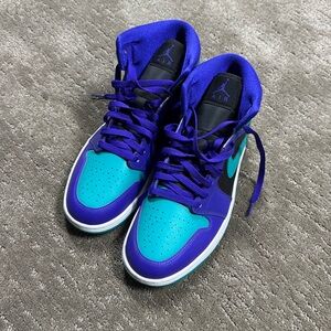 Air Jordan High Tops, Purple and Teal, Men’s 11